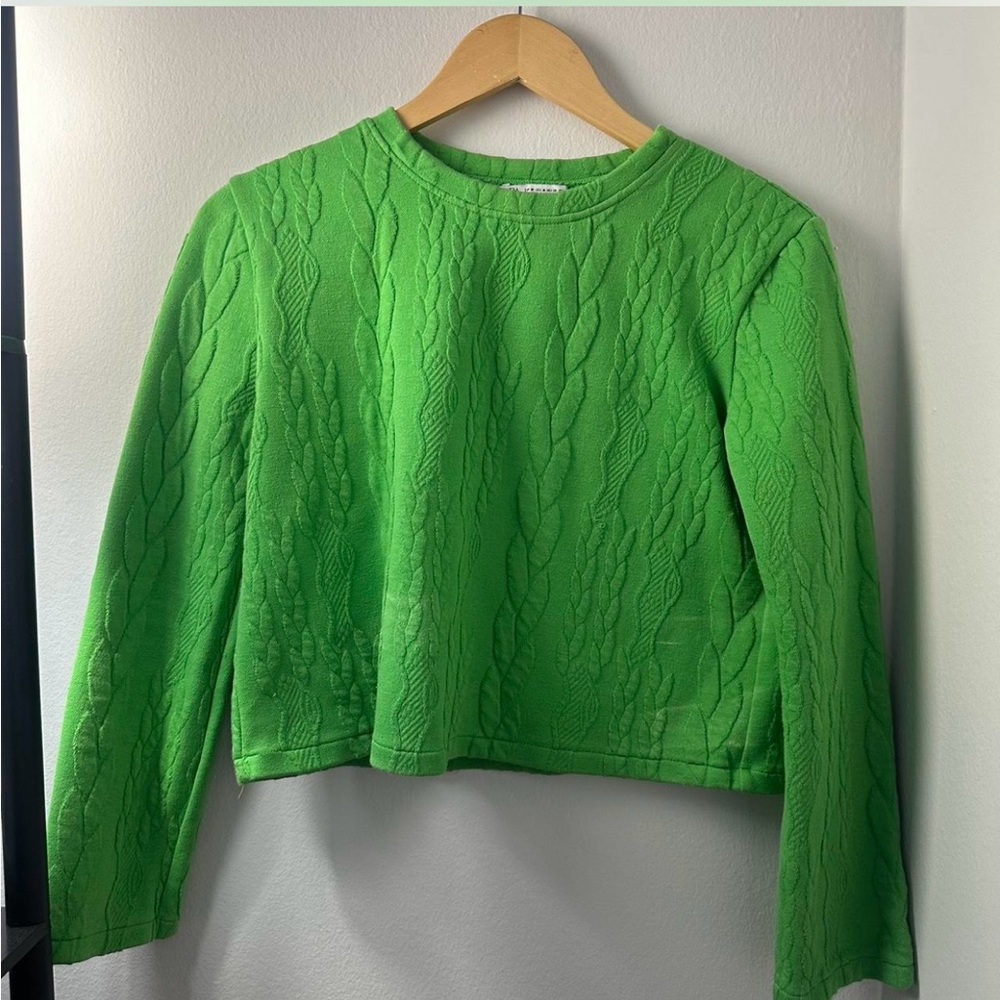 Zara Green Cropped Long Sleeve Sweatshirt
